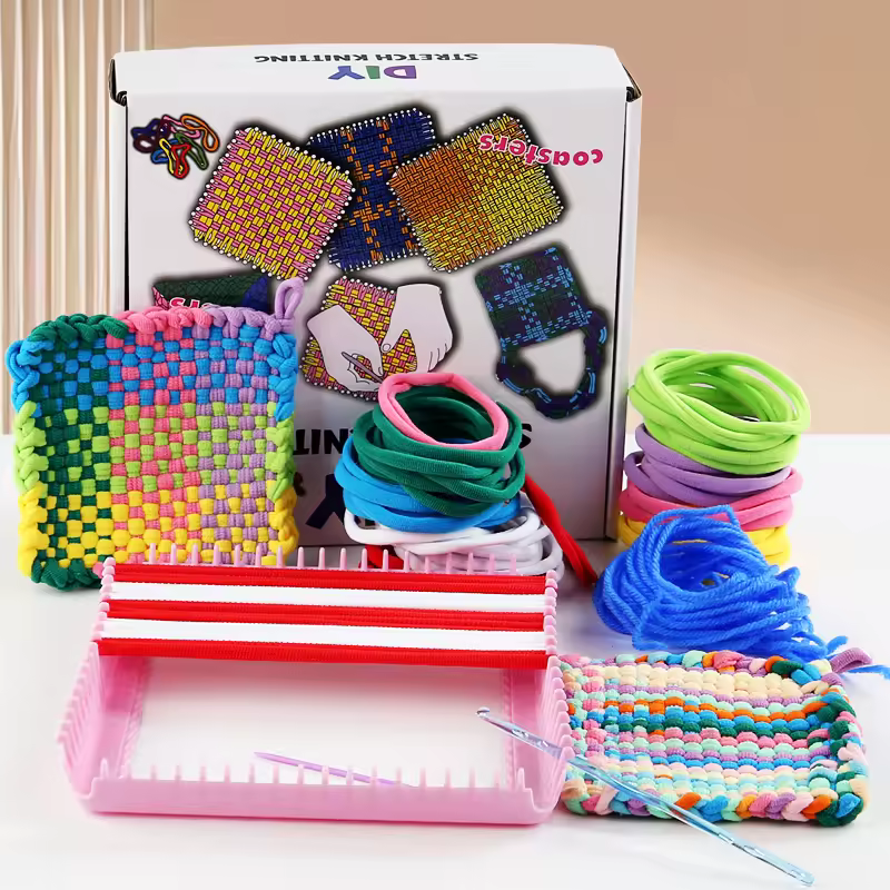 Manufacturer Diy Plastic Elastic Weaving Kit With Needle And Colorful Braided Rope Circle Weaving Loom Toys For Kids Handicrafts