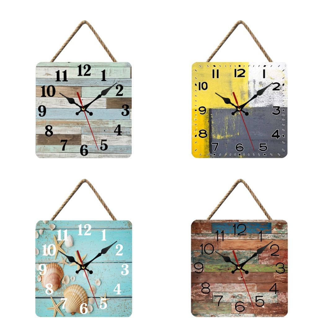 Wood Craft Home Decor Wall Clocks Square Creative Retro Wall Clock Decoration