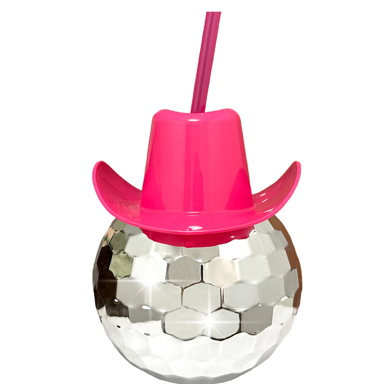 Glitter Ball Cowboy Hat Electroplated Water Cups Discoball Round Ball Straw Cups 600ml Wine Glasses Party Supplies
