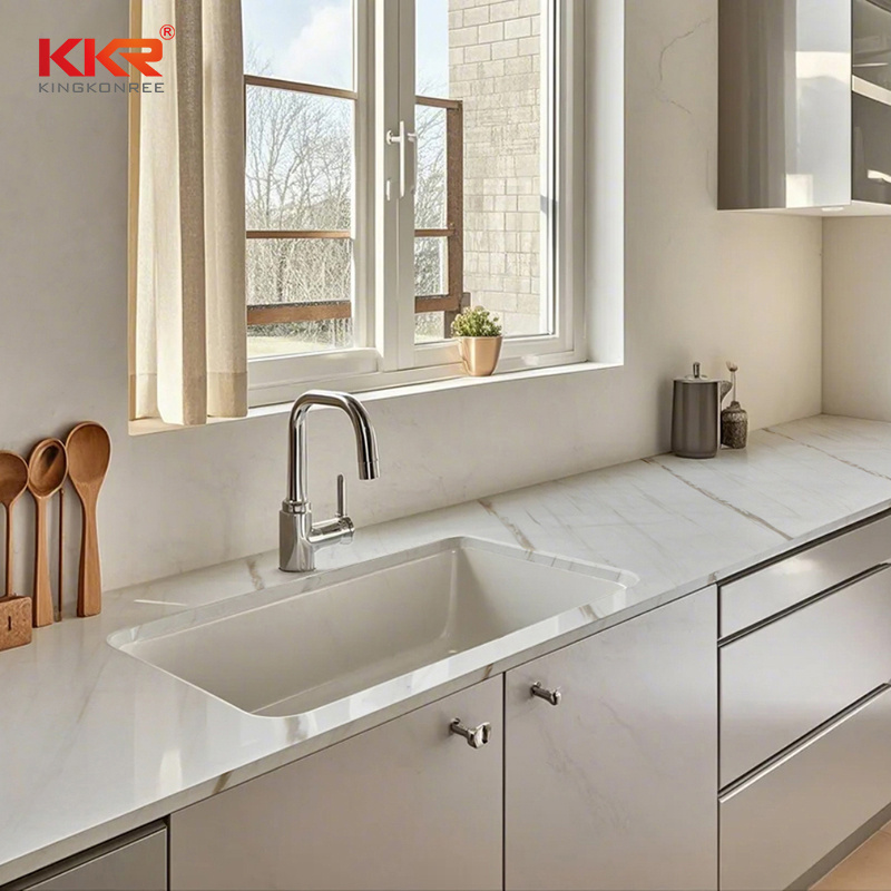 Kingkonree Zero Silica Solid Surface Cut to Size Marble Color Big Slab Kitchen Countertop