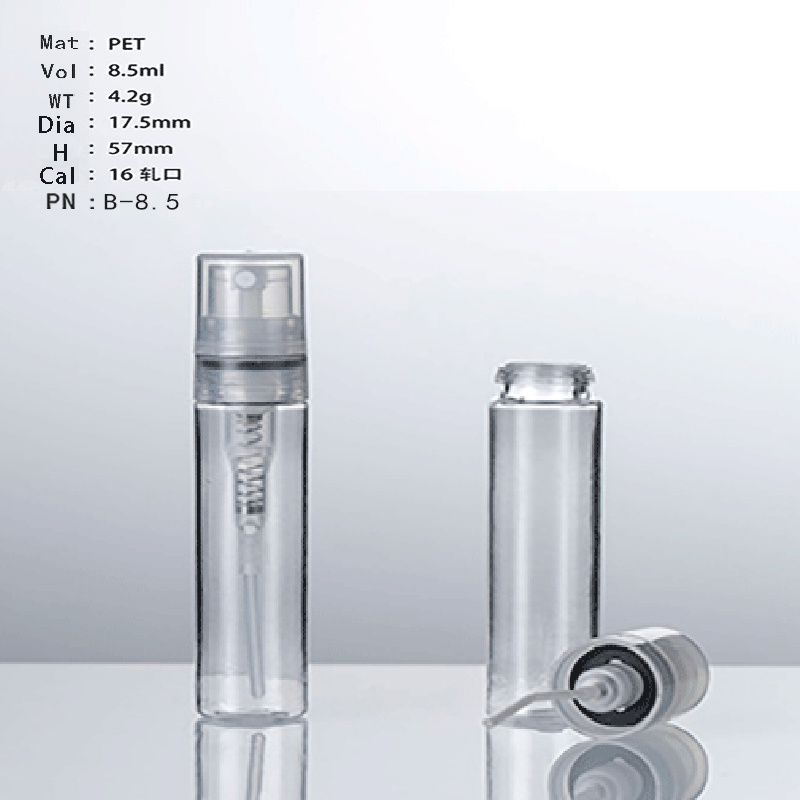 China Supplier Wholesale Plastic Lotion Pump Bottle 8.5ml Pet Plastic Empty Bottle for Perfume Containing Cosmetic Bottle