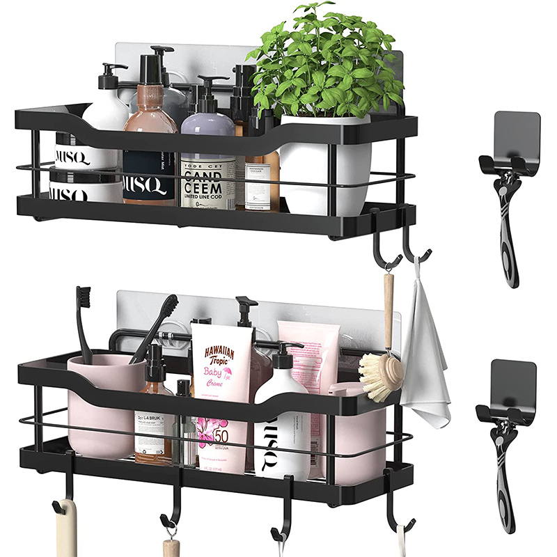 No Nails Easy Install Premium SUS304 Stainless Steel Corner Shower Caddy Adhesive Shower Organizer Black for Bathroom Storage