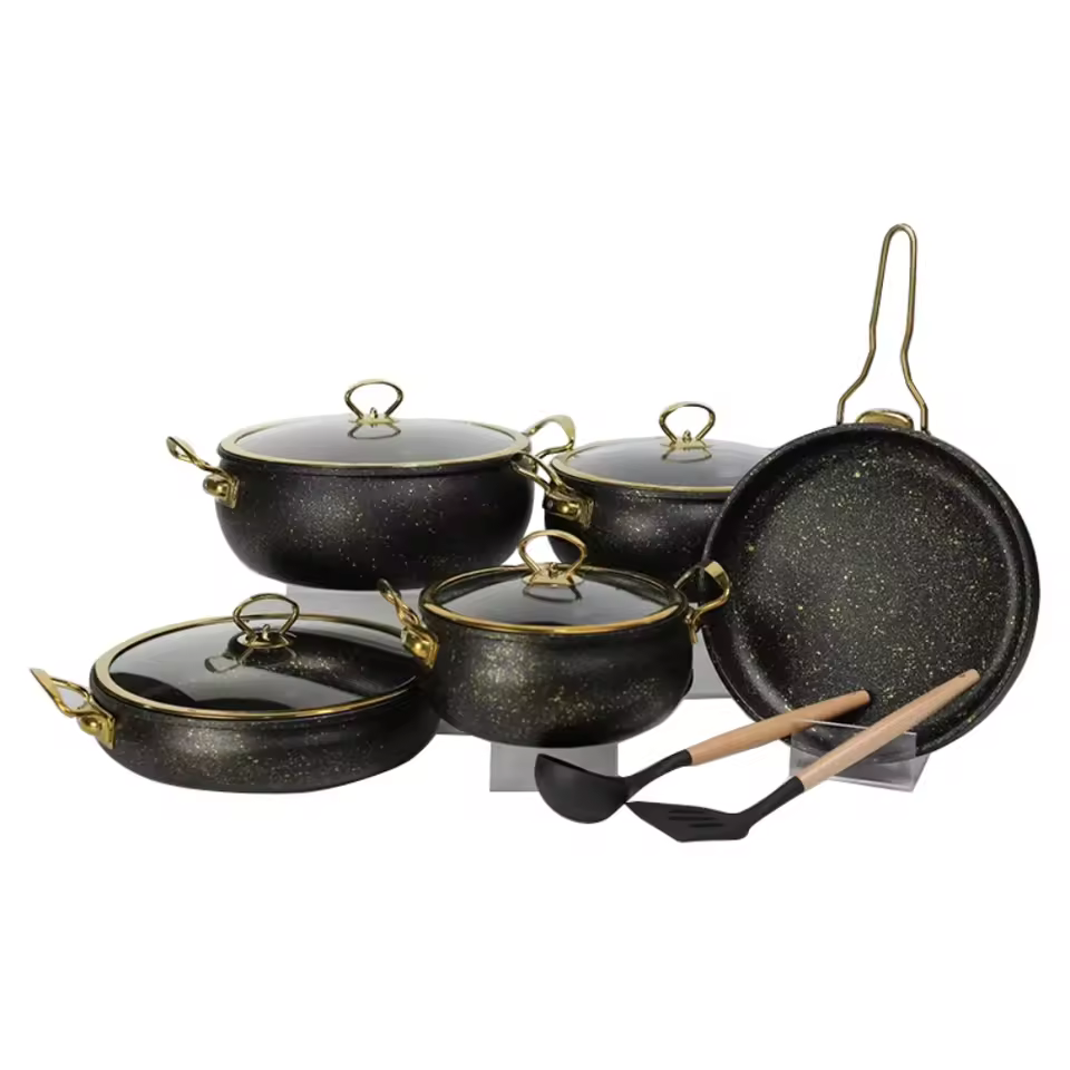 11pcs Cheap High Quality Non Toxic Home Kitchen Non Stick Forged Aluminium Metal Cookware Set Cooking Fry Wok Pan Pot Set