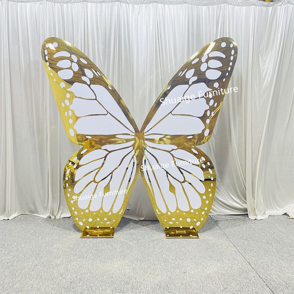 New Design Wedding Party Furniture Factory Price Gold PVC Acrylic Butterfly Backdrop