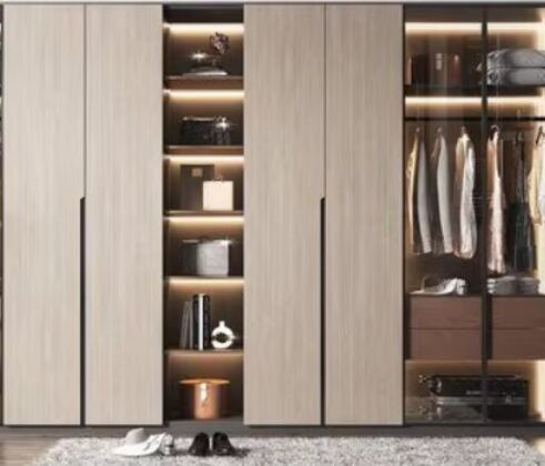Cloakroom Furniture Clothes Storage Walk in Closet Wardrobe Black Wardrobes Cabinet Closet with Glass Door LED Lights