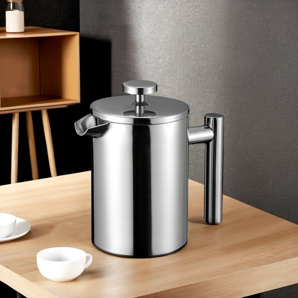 Durable Rustproof Coffee Pot 1 Liter Stainless Steel Travel French Press Coffee Maker for Home Camping and Office