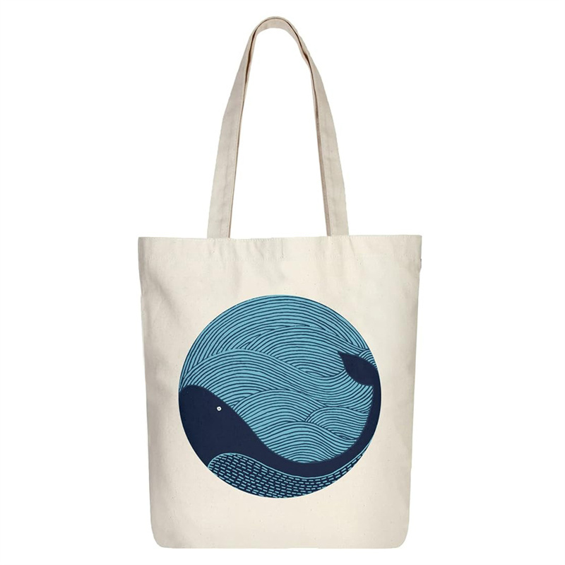 New Beach School Work Fitness Girl Recycled Zipper Whale Aesthetic Canvas Tote Cotton Bag for Packing