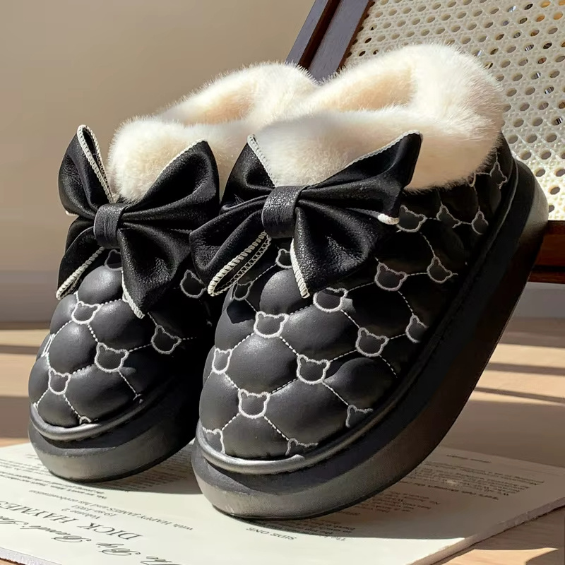 2024 Winter Womans Shoes Fashion Warm Bowknot Women's Boots Indoor Home Flat Women's Shoes