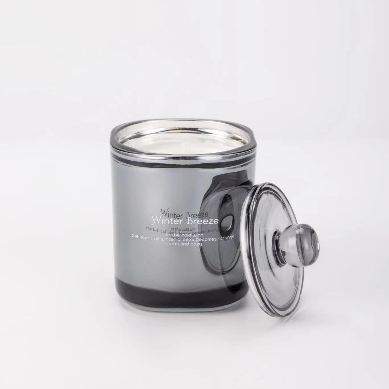 Grey Home Decor Wedding Use Wholesale Private Label Modern Colorful Glass Cup Holder Vessel Jar Scented Candle with Lid