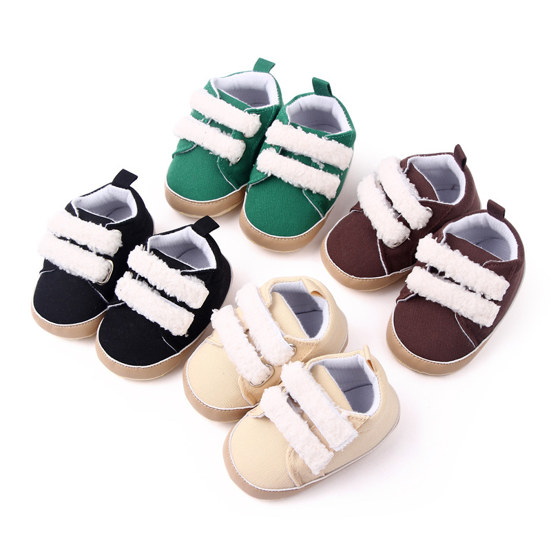 Fashion Fur Hook&Loop Design Soft PU Leather Baby Boy Shoes
