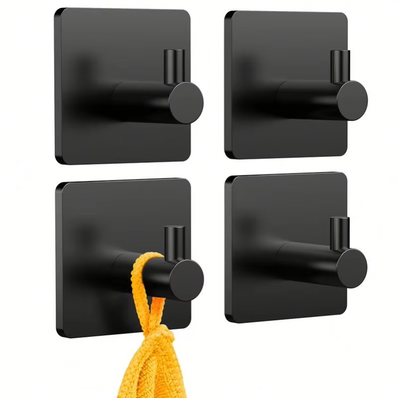 Modern Black Stainless Steel Wall Hanger Hook Self-Adhesive Polished Mirror Robe and Towel Hooks for Kitchen Hotels Home Use