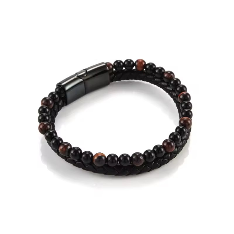 Top Selling Fashionable Friendship Braided Leather Tiger Eye Natural Stone Bead Bracelet For Men