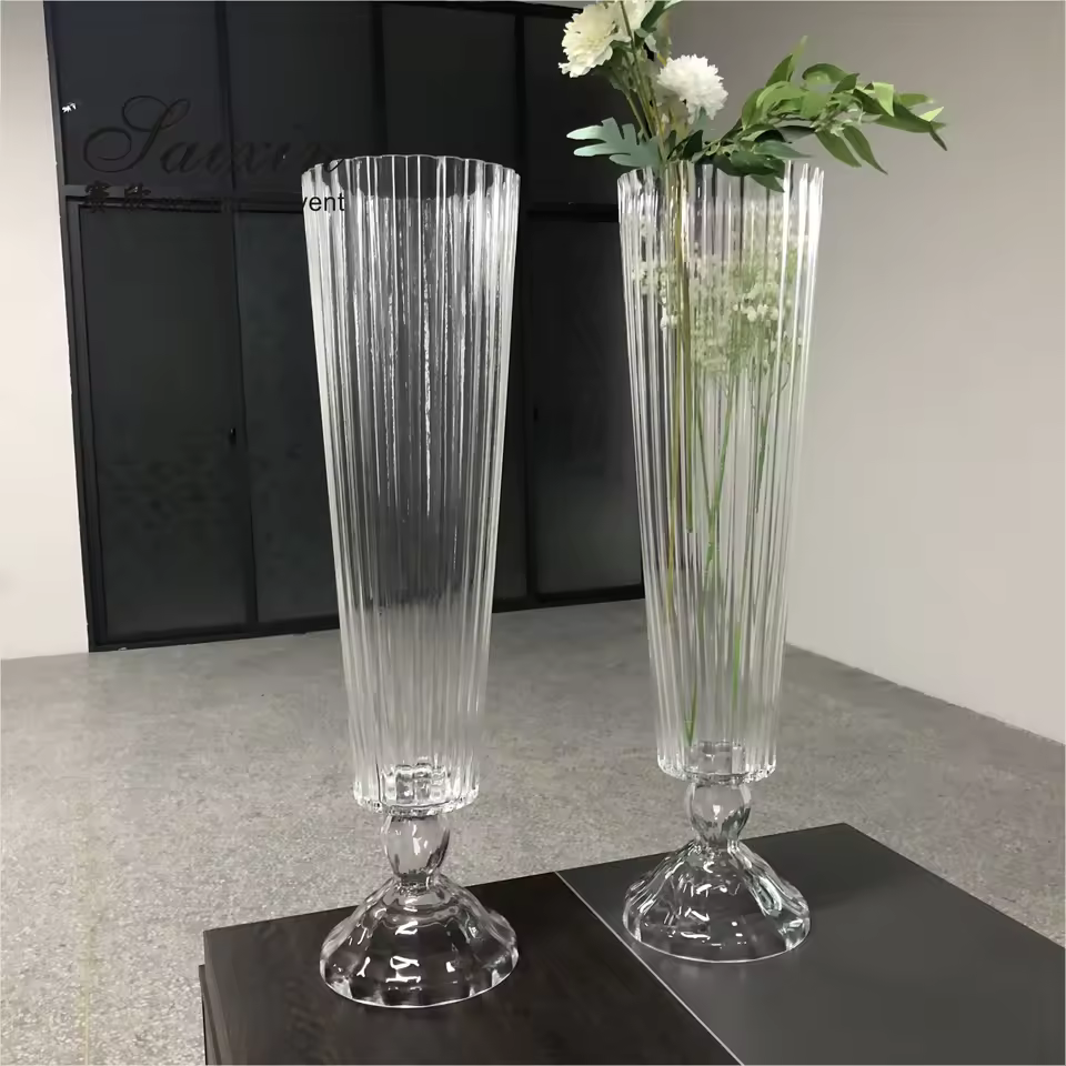 Wedding Decoration New Striped Tall Cone Clear Glass Vase