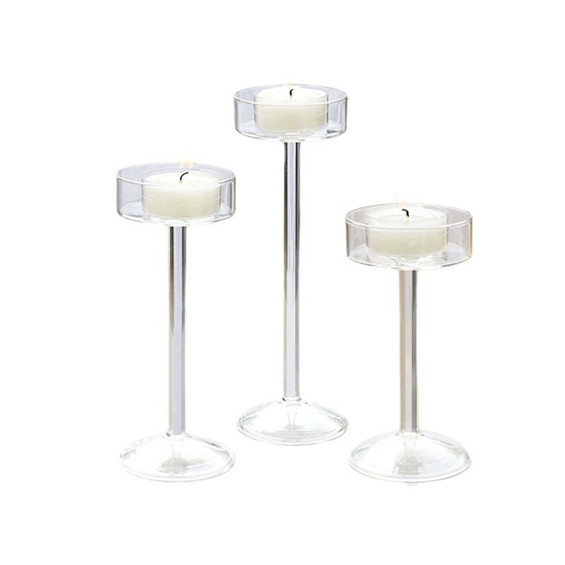 Wholesale Clear Long Stem Cheap Glass Candle Holder for Home Wedding Decor