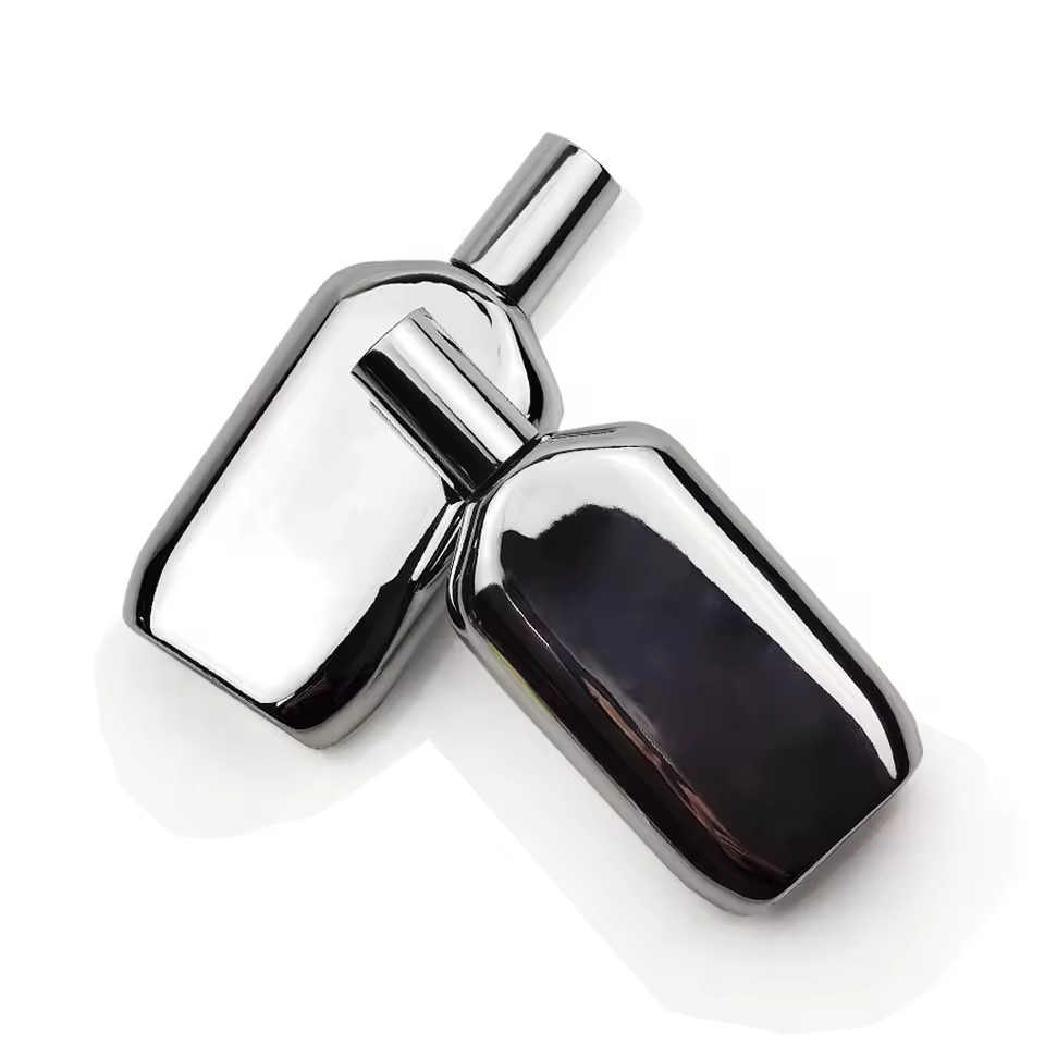 50ml High Quality Unique Empty Spray Shiny Gold Silver Electroplated Crimp Perfume Bottle With Shiny Silver Aluminium Cap