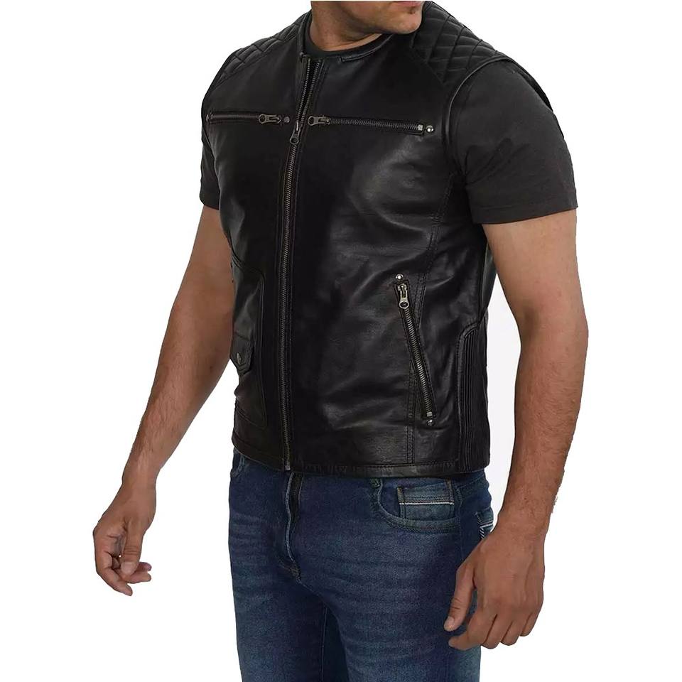 Latest 2025 Vest Waistcoat Waxed Real Cow Leather With Customized Size Brown Men 100% Genuine Leather Vest Wholesale Rate