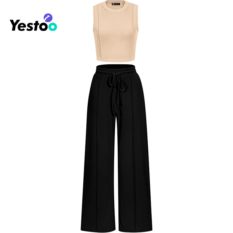 Women's Summer 2-Piece Loungewear Set Cropped Tank Top & Wide Leg Sweatpants (OEM/Wholesale)