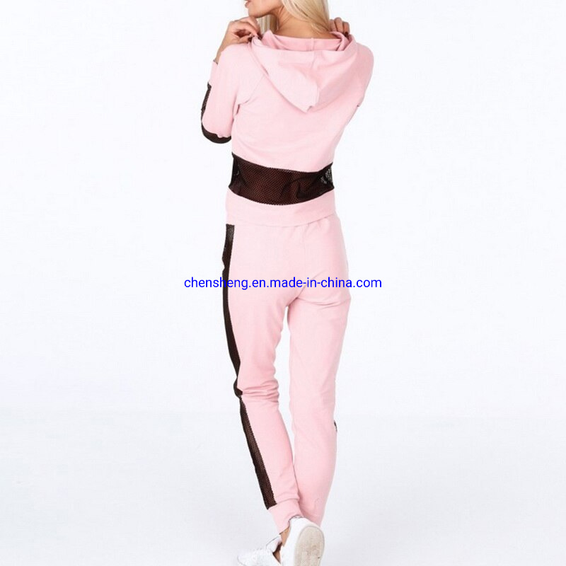 Sweater Shirt Tracksuit Women Long Sleeve Thicken 2PCS Running Set Mesh Hooded Top with Jogger Pants