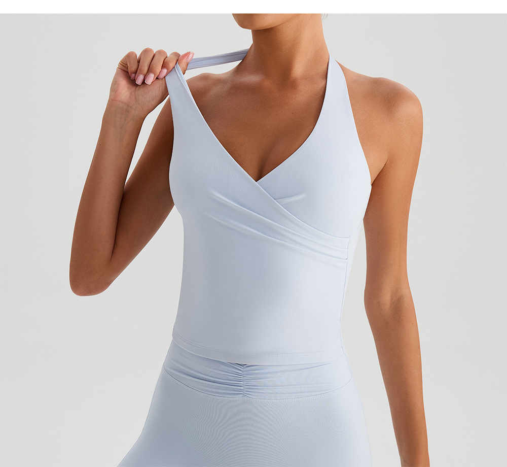 V Neck Halter Yoga Vest Women Push up Chest Pad Naked Feel Backless Street Crop Top