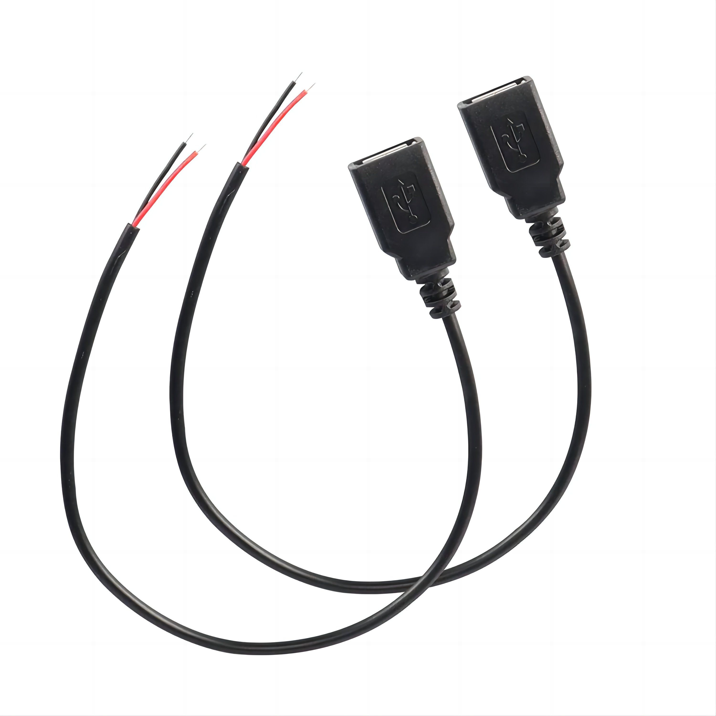 USB 2.0 Female Pigtail Cable Extension Power Cable 22AWG 5V 3A USB a Socket to 2 Pin Bare Wire Open End Connector for DIY-2 PCS (0.3M)