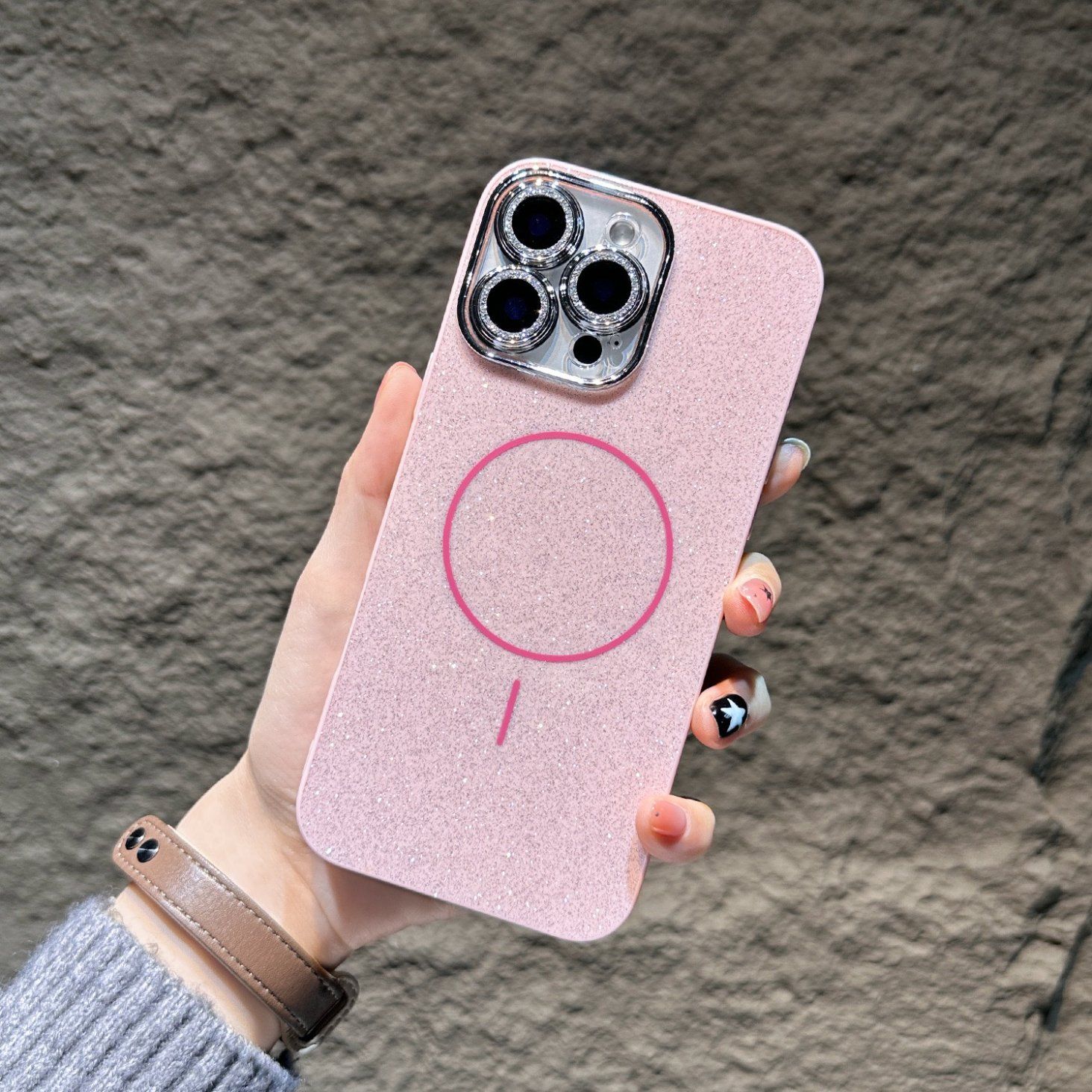 16PRO Max 15PRO Max 14promax Glitter Magnetic Magsafe with Crystal Lens Film Protective Cover Case