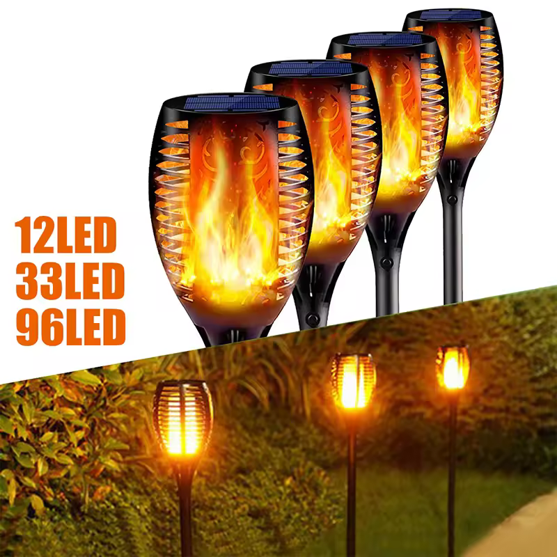 Howlighting In Stock Waterproof Outdoor Garden Lawn Light 12/33/96led Solar Flame Light Solar Torch Light With Flickering Flame