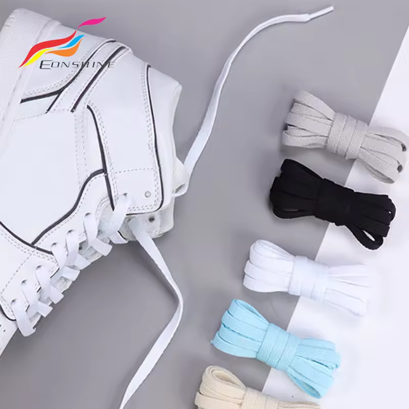 Bright Color Eco-friendly Cheap Polyester Rope Shoelaces Flat Laces With Customized Plastic Tips