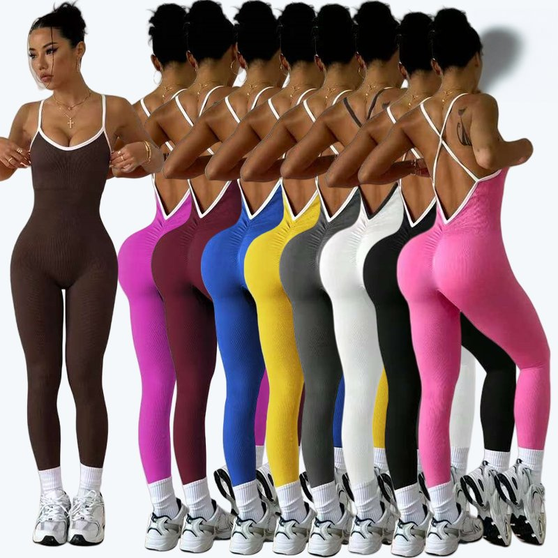 Women Cross Back Push up Leggings Yoga Jumpsuits with Cups Gym Fitness Bodysuits Workout Clothes Sportswear Tracksuits Shapewear