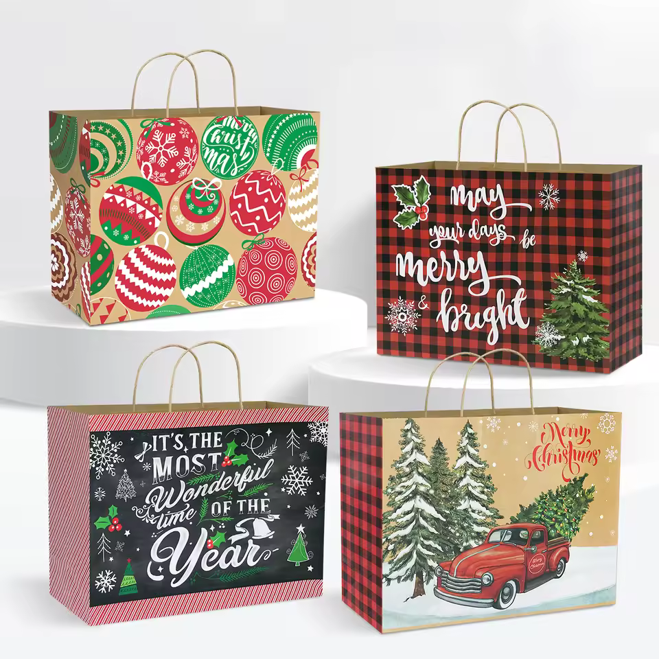 Luxury Christmas Gift Bags Oversized Eco-friendly Kraft Paper Fast Shipping Bulk Wholesale For Corporate Parties And Favors