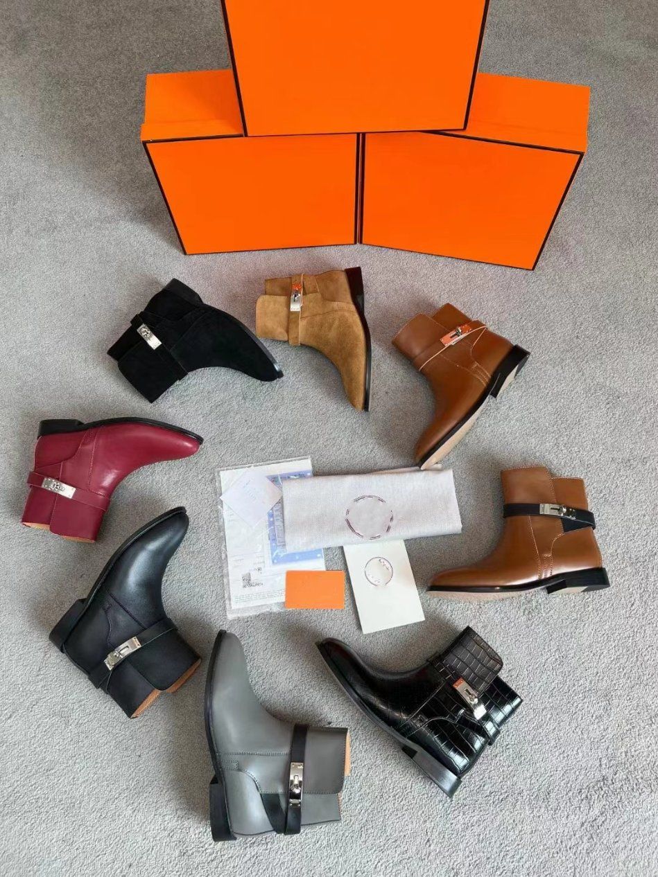 H Home 2024 New Classic Martin Boots Women's Fall and Winter Round Head Leather Knight Boots