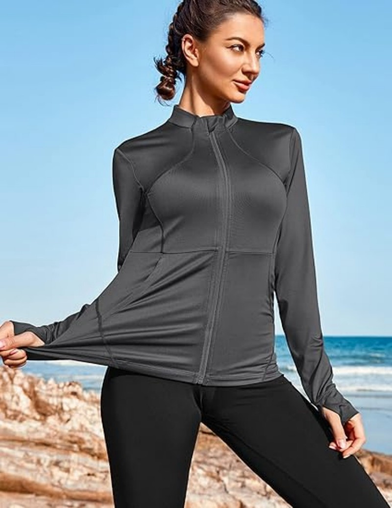 Yoga Crop Top Hoodie Workout Gym Fitness Women Jackets with Thumb Holes