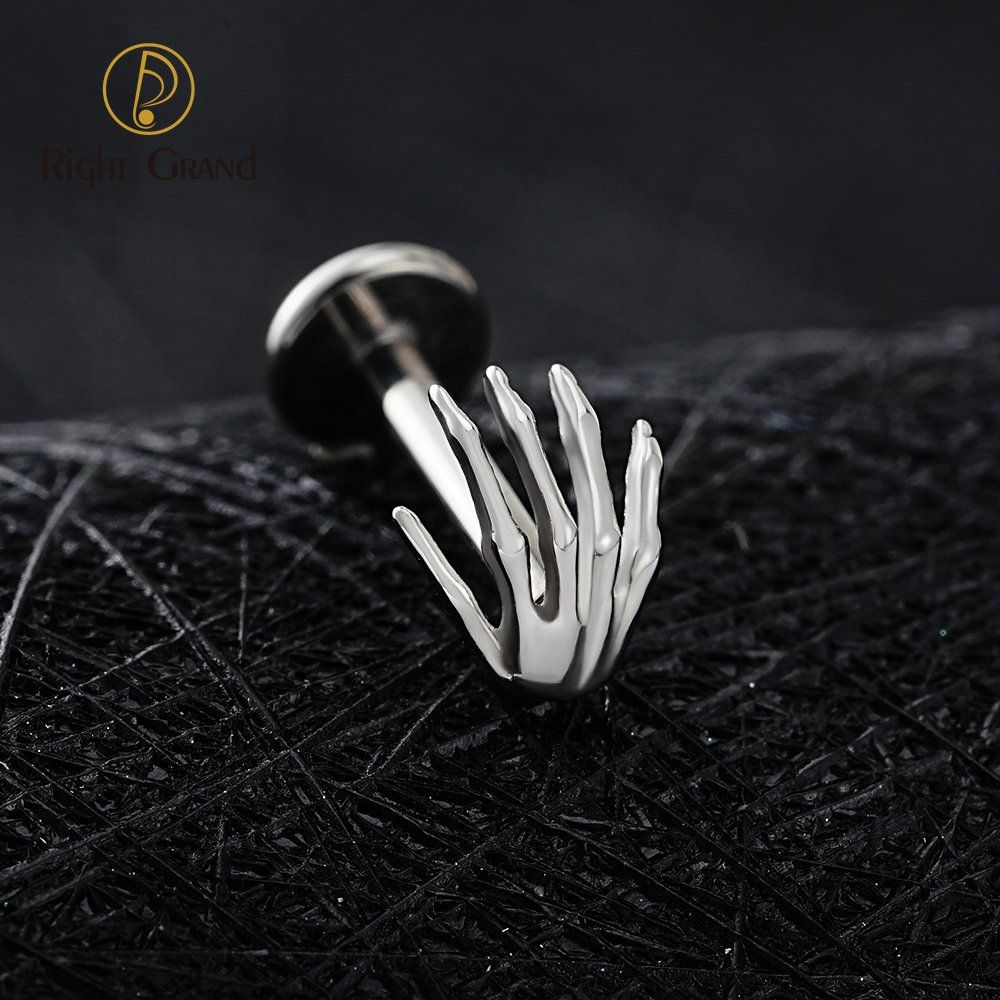 Titanium Mini Skeleton Hand Screw Back Earring Gothic Skull Tragus Helix Stud Piercing Body Jewelry