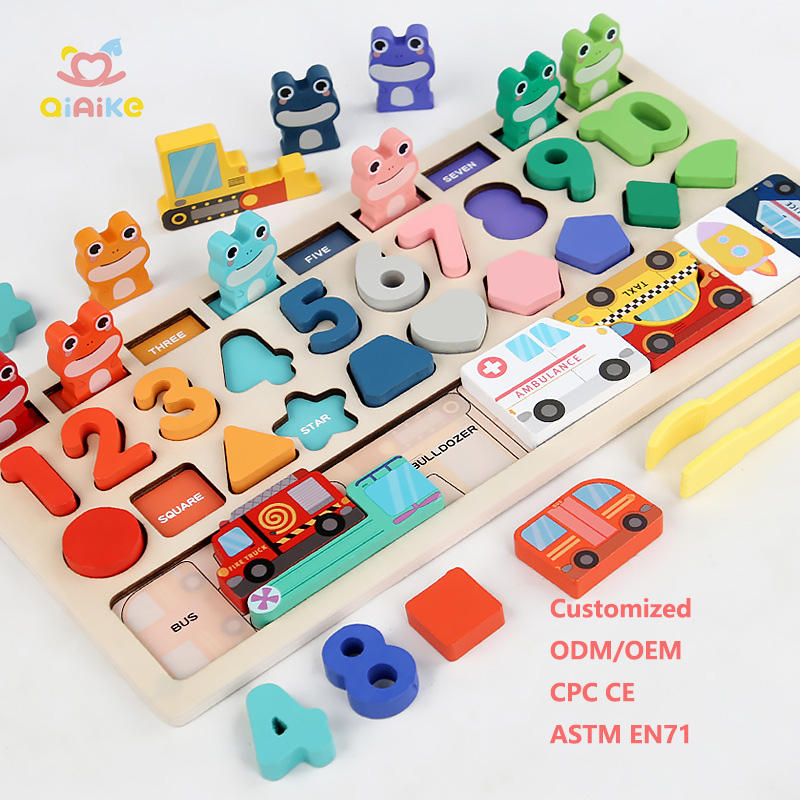 Qiaike CPC CE Montessori Toys Wooden Matching Puzzle Multi-style Logarithmic Board Fine Motor Skills Toys For Boys Girls