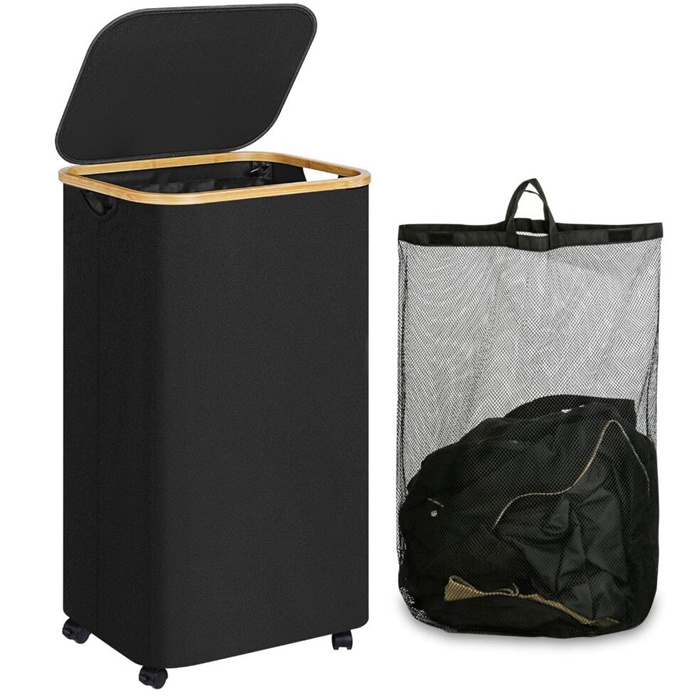 Collapsible Tall Laundry Hamper with Wheels for Dorm Room Bathroom