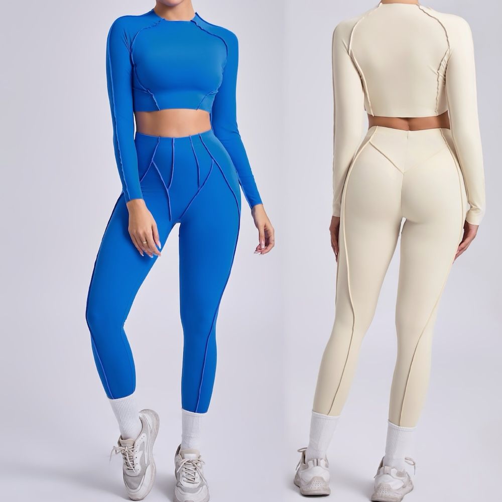 Tianchen New Design Sexy Gym and Dance Wear 2 PCS Long Sleeve Activewear Set for Woman, Butt Lifting Leggings and Crop Top with Sleek 3D Sewing Pattern