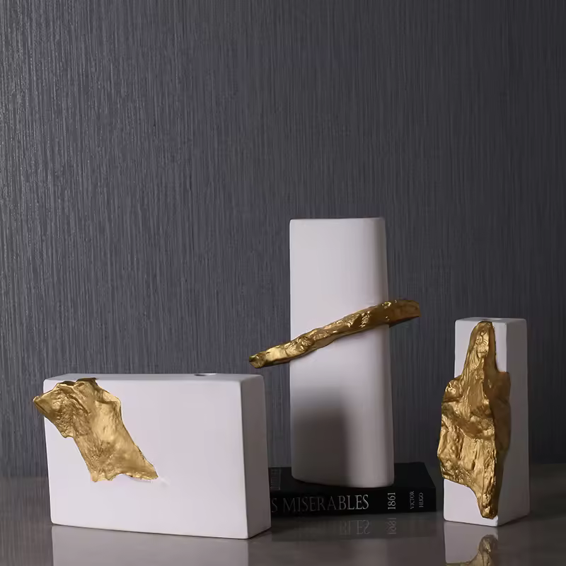 2025 Elegant Luxury White Golden Marble Look Ceramic Vase New Idea Interior Decor For Wedding And Hotel Use
