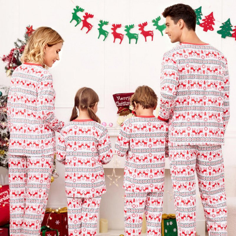 OEM Christmas Pajamas Family Set Pink Red Festive Print Long-Sleeve 2PC Luxury Homewear Matching Xmas Loungewear