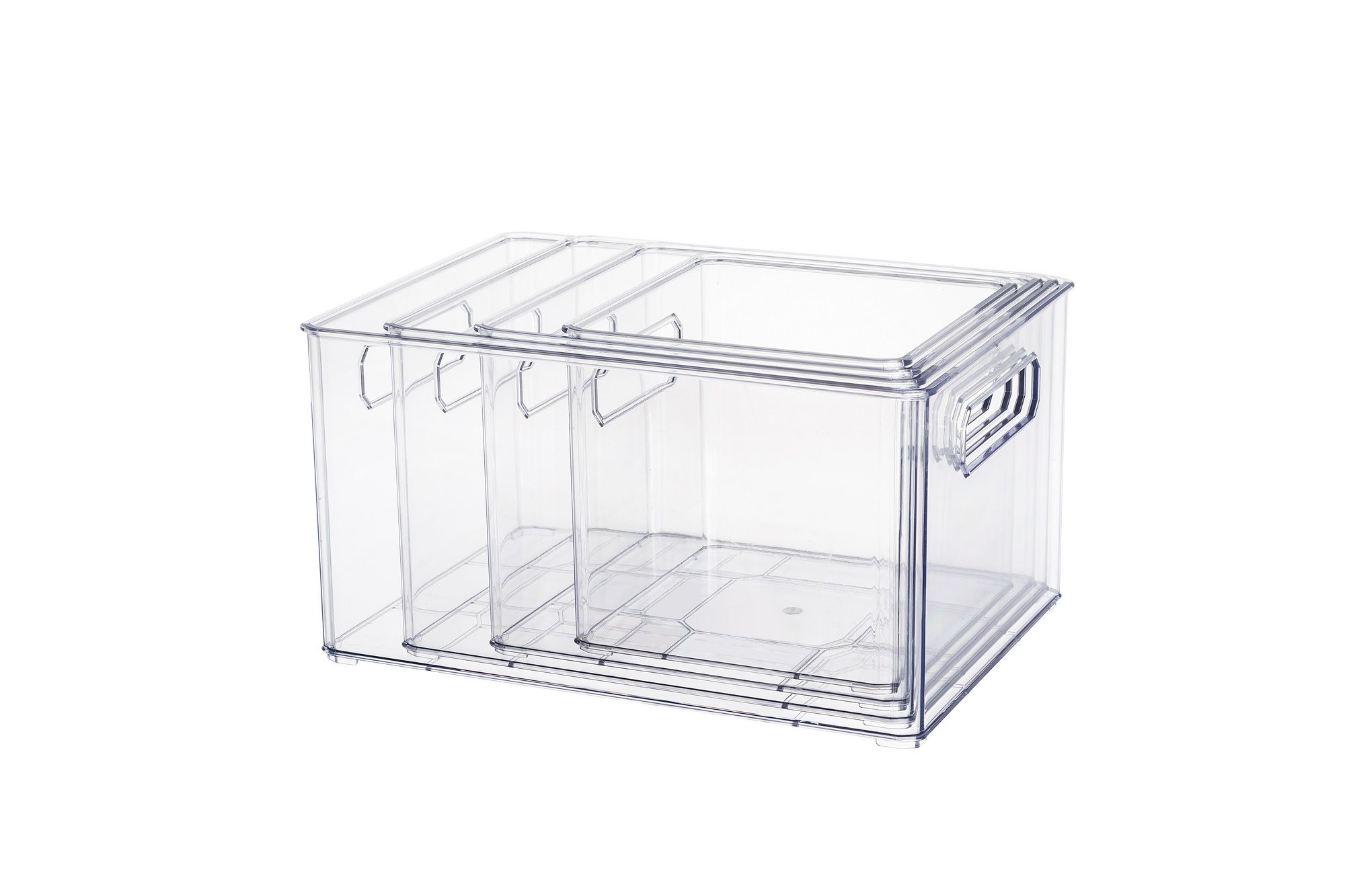Opening Handle Transparent Pet 4PCS Fridge Storage Bin Set for Kitchen