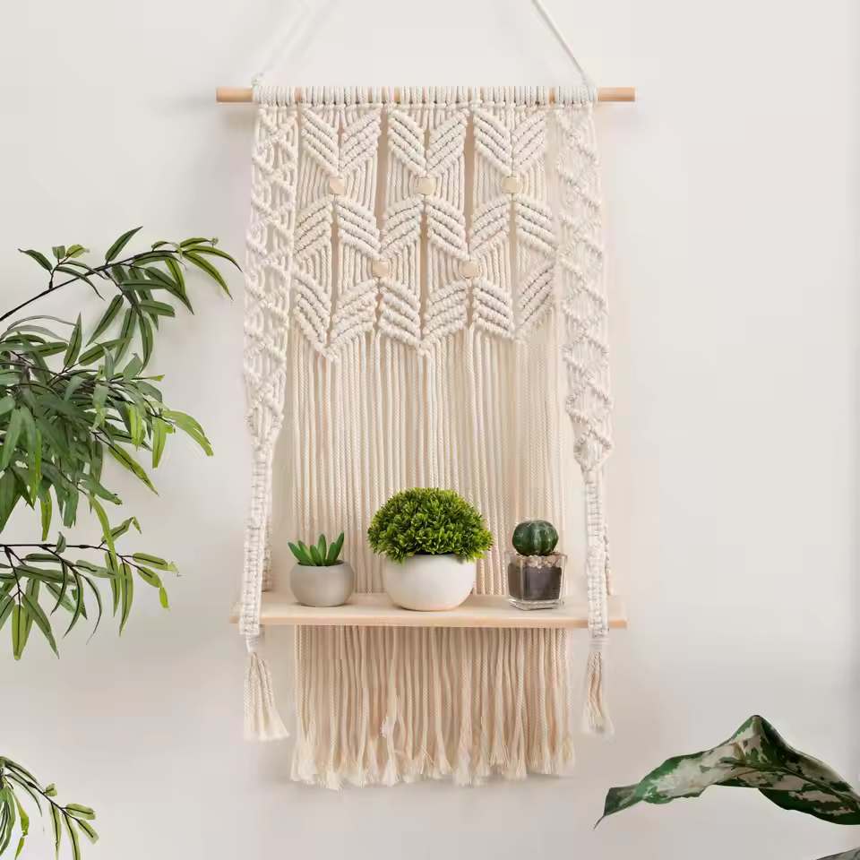 Low Price Sale Promotion Stock Handmade Macrame Shelf Boho Plant Hanger Macrame Wall Hanging Tapestry For Home Wall Decoration