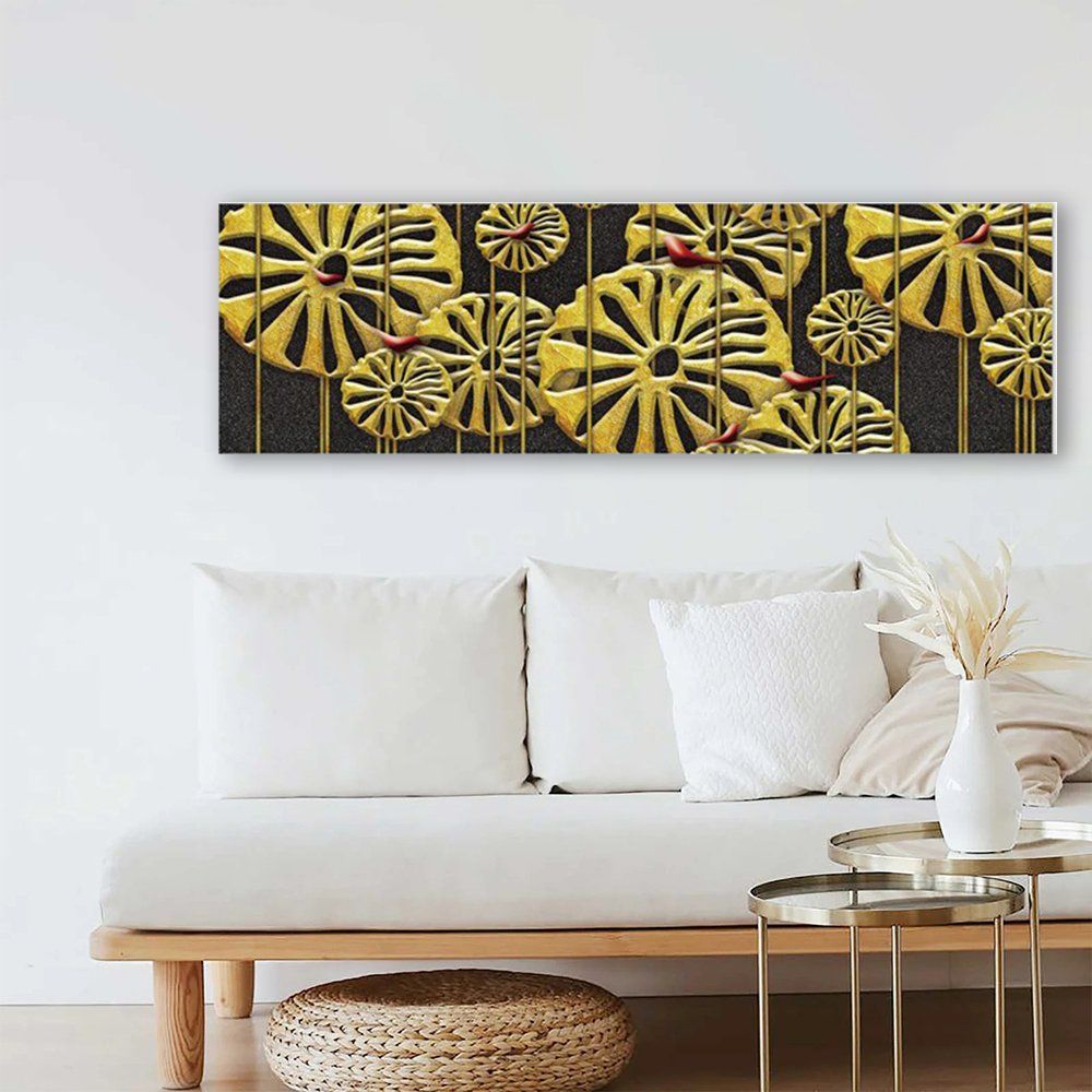 Golden Lotus Leaves Canvas Print Watercolor Painting Modern Home Decor Wall Arts Ready to Hang