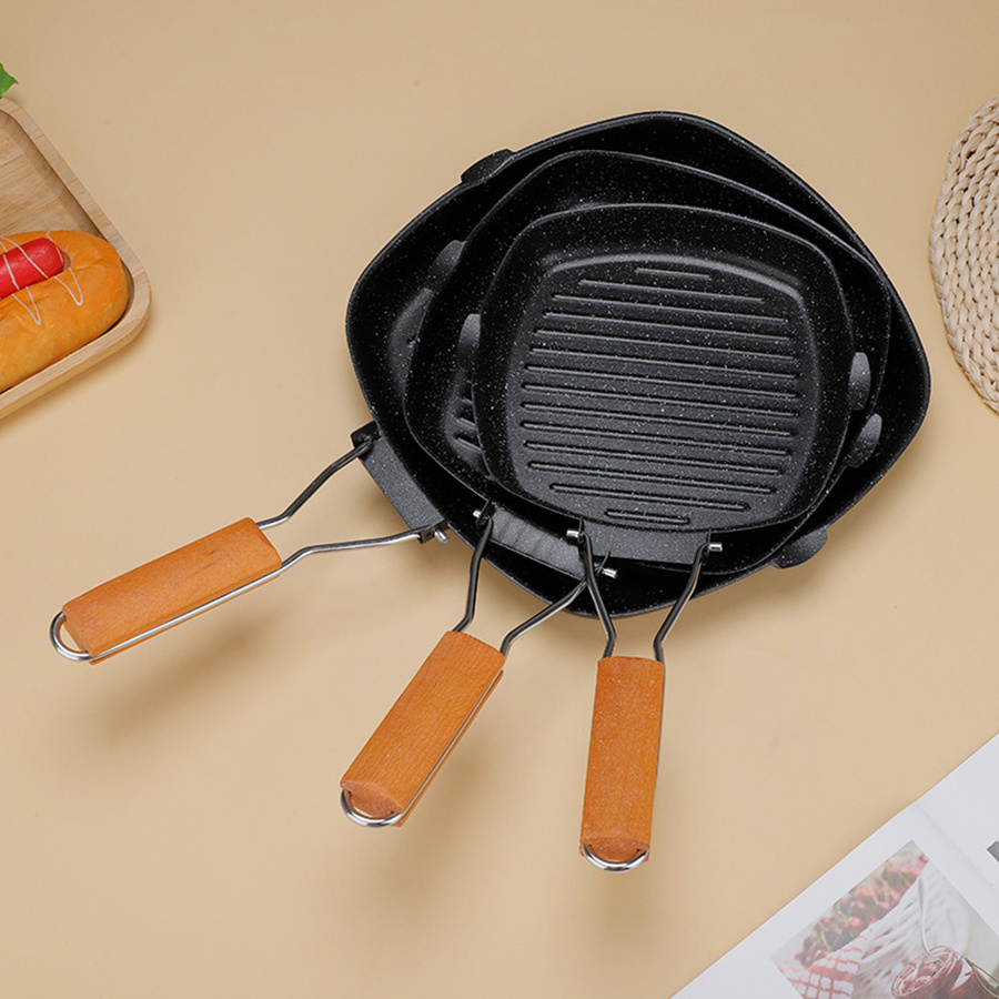 28cm New Folding Handle with Non Stick Coating Cast Iron Frying Pan, Steak Frying Pan