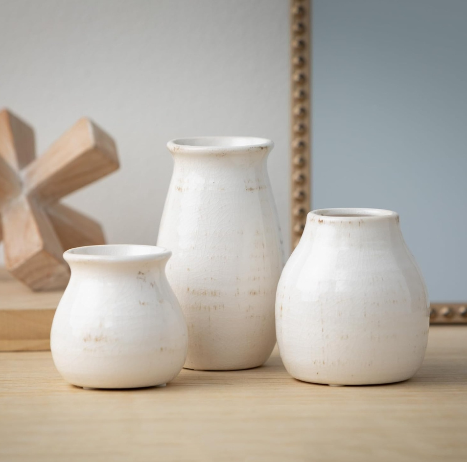 Petite White Ceramic Vase Set
