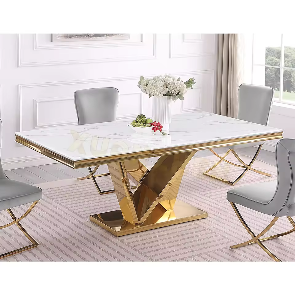 Dining Room Furniture New Gold Dinning Table Rectangle Luxury Modern Dining Table Set White Marble Dining Tables For Wedding
