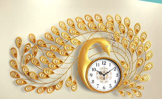 Large Modern Jewelry Peacock Shaped Oriental Wall Clock for Office