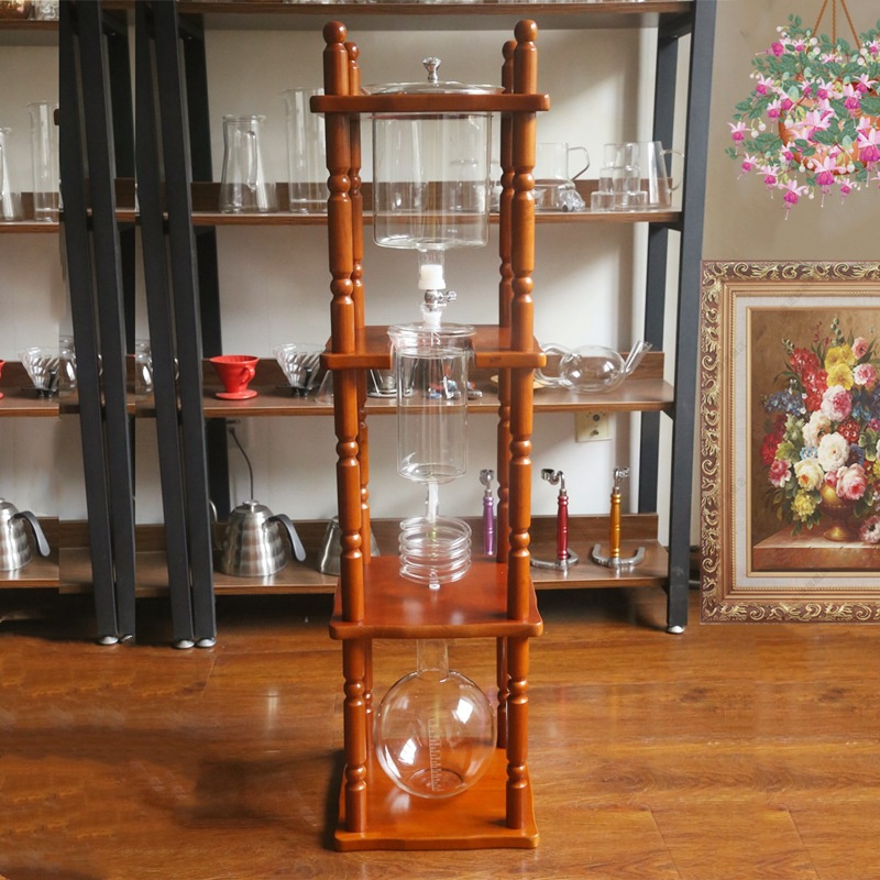 25cups Borosilicase Glass Cold Drip Coffee Maker with Tower Wood Base Stand
