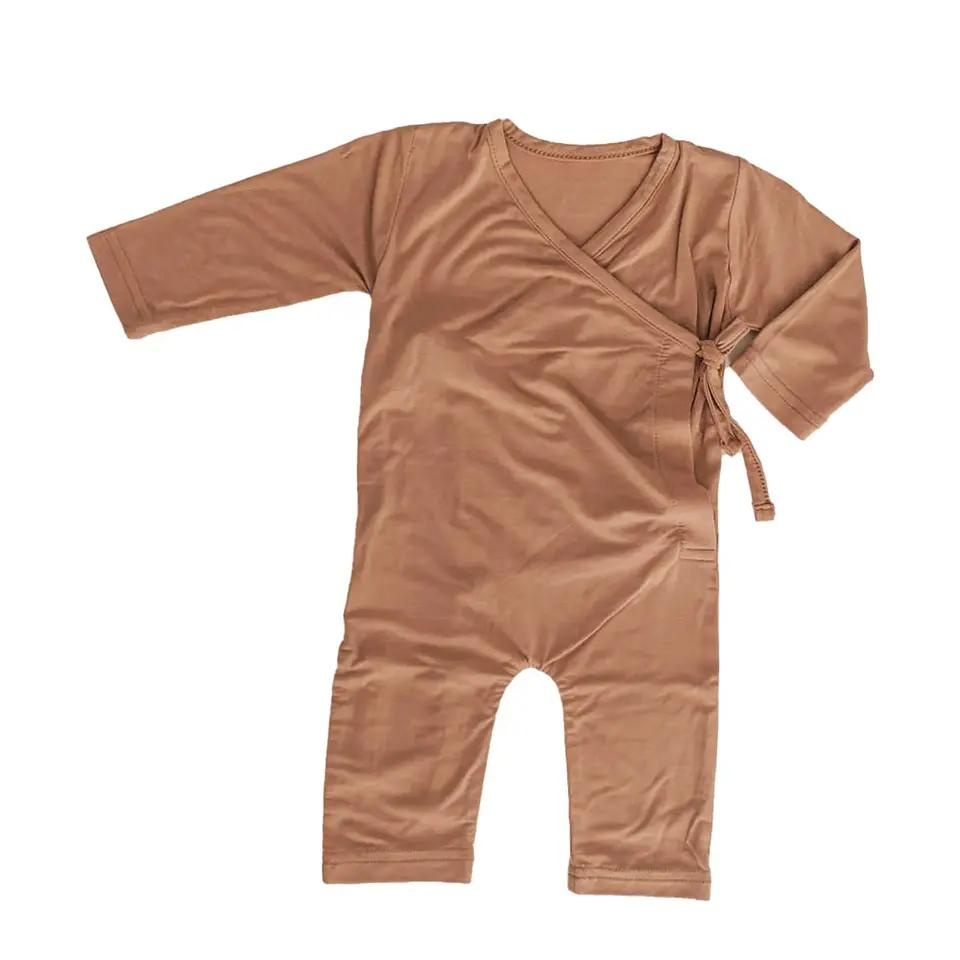 Bamboo Rayon Soft Newborn Kimino Bodysuits Neutral Baby Long Sleeve Clothes Jumpsuits