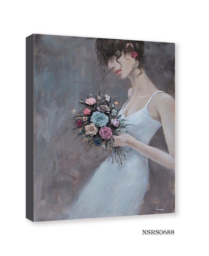 Modern Posters and Prints Flowers Feather Women Oil Painting