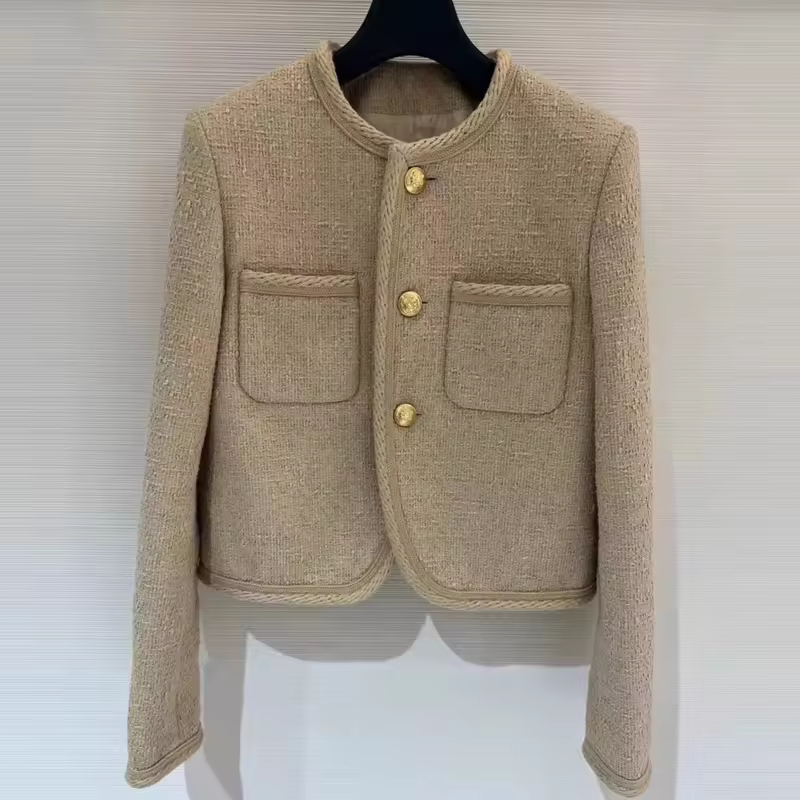 High Quality French Trendy Winter Ladies Tweed Jackets Casual Short Cardigans Buttons Elegant Knitted Short Coats For Womens
