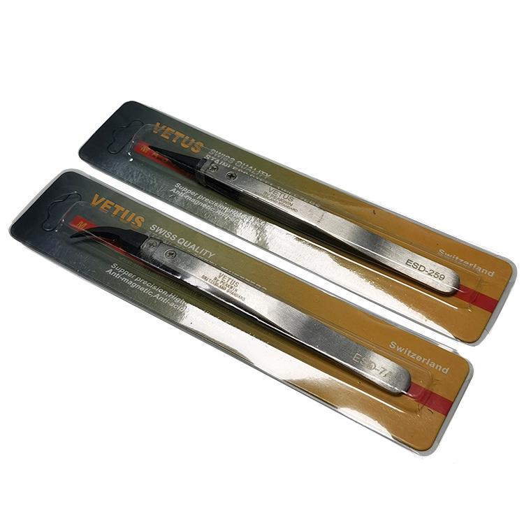 Replaced Conductive Head ESD Anti-Static Stainless Steel Tweezers