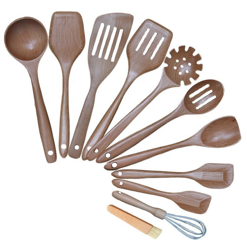 Premium Beech Wood Kitchen Utensils Set for Cooking